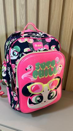 Imagem de Mochila com Rodinha Puket Menina Panda Miami Azul-Marinho