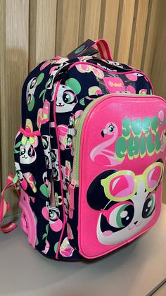 Imagem de Mochila com Rodinha Puket Menina Panda Miami Azul-Marinho