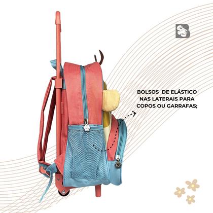 Imagem de Mochila Com Rodinhas Infantil Para Escola Passeio Impermeável Com Bolsos Laterais Para Garrafas