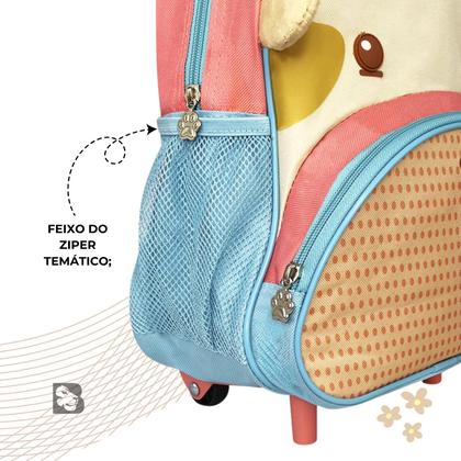 Imagem de Mochila Com Rodinhas Infantil Para Escola Passeio Impermeável Com Bolsos Laterais Para Garrafas