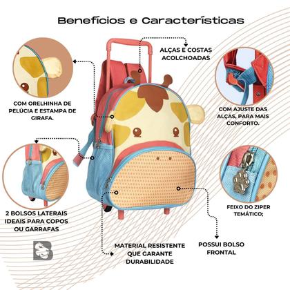 Imagem de Mochila Com Rodinhas Infantil Para Escola Passeio Impermeável Com Bolsos Laterais Para Garrafas