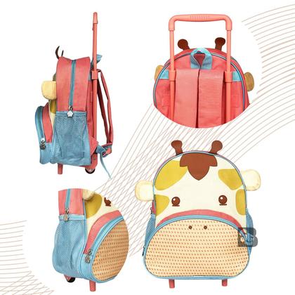 Imagem de Mochila Com Rodinhas Infantil Para Escola Passeio Impermeável Com Bolsos Laterais Para Garrafas