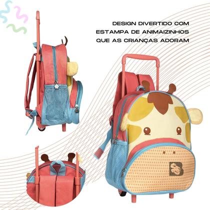 Imagem de Mochila Com Rodinhas Infantil Para Escola Passeio Impermeável Com Bolsos Laterais Para Garrafas