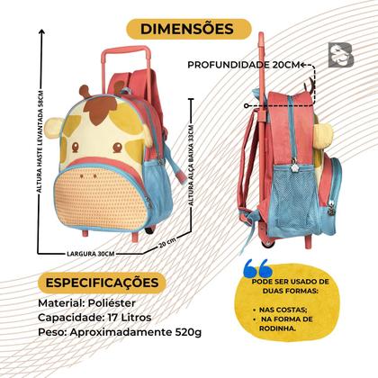 Imagem de Mochila Com Rodinhas Infantil Para Escola Passeio Impermeável Com Bolsos Laterais Para Garrafas