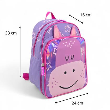 Imagem de Mochila costa escolar passeio creche maternal infantil animais bichinhos pet zoo leaozinho hipopotamo zebra