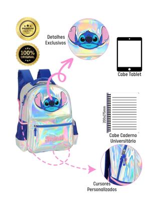 Imagem de Mochila Costas Escolar Lilo Stitch Prata 3D IS41681