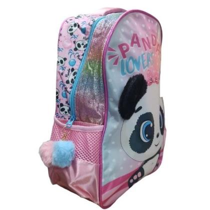 Imagem de Mochila Costas Infantil Feminina Panda Com Chaveiro Pom Pom 13'' - MIF5314-13