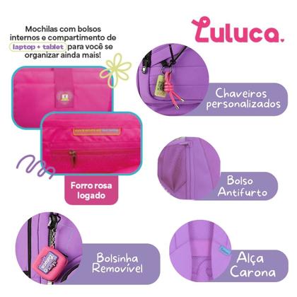 Imagem de Mochila Costas Luluca Bolsa Juvenil Meninas com Chaveiro