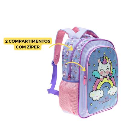Imagem de Mochila Costas Unicornio Nuvem Infantil Escolar Menina