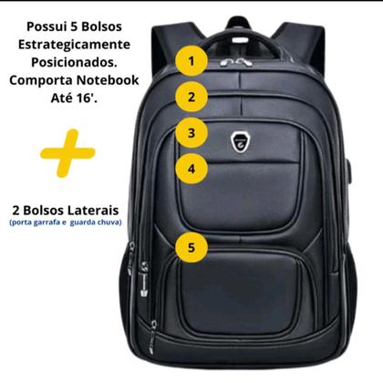 Imagem de Mochila Couro Impermeável Com Entrada Para Fone Usb Grande