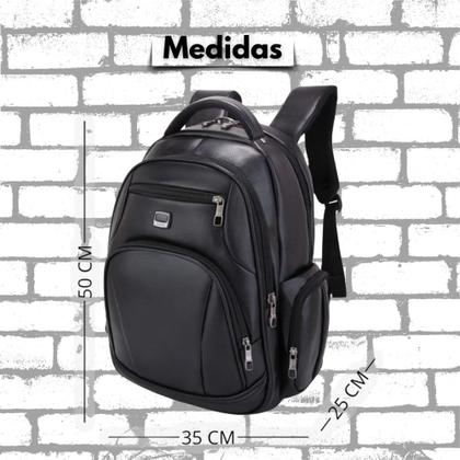 Imagem de Mochila Couro Preta Reforçada Multifuncional Resistente Estilosa