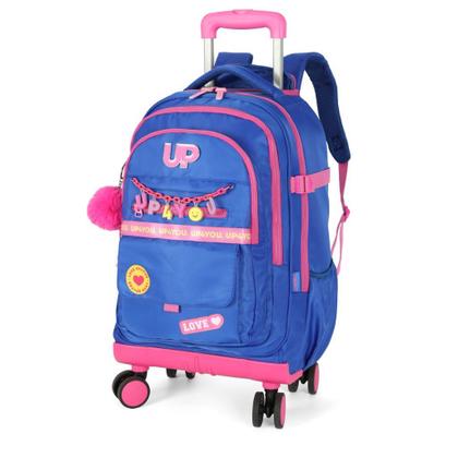 Imagem de Mochila De Carrinho Escolar Infantil Stitch Azul Escuro Rodinha 360