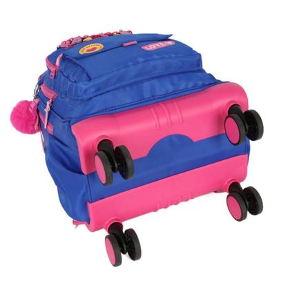 Imagem de Mochila De Carrinho Escolar Infantil Stitch Azul Escuro Rodinha 360