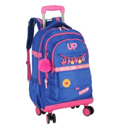 Imagem de Mochila De Carrinho Escolar Infantil Stitch Azul Escuro Rodinha 360
