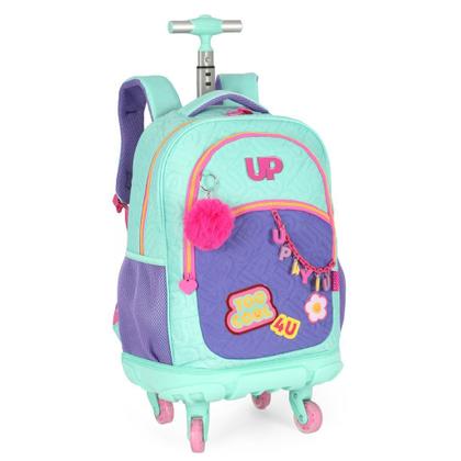 Mochila De Carrinho Escolar Infantil Up4you Turquesa Com Roxo - Luxcel Imagem de Mochila De Carrinho Escolar Infantil Up4you Turquesa Com Roxo