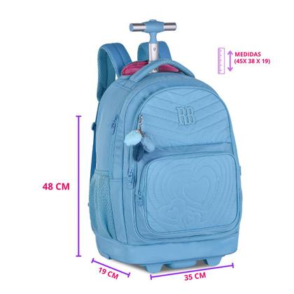 Imagem de Mochila de Carrinho Soft Matelassê Rebecca Bonbon Juvenil Escolar com Lancheira e Estojo