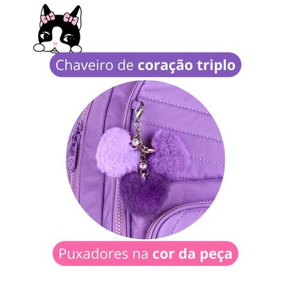 Imagem de Mochila de Carrinho Soft Matelassê Rebecca Bonbon Juvenil Escolar com Lancheira e Estojo