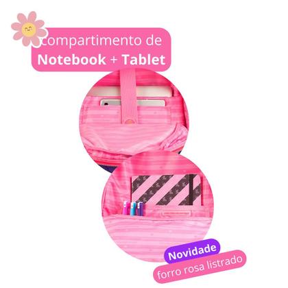 Imagem de Mochila de Carrinho Soft Matelassê Rebecca Bonbon Juvenil Escolar com Lancheira e Estojo