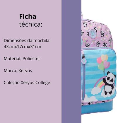 Imagem de Mochila De Costa College Panda Balão Lilás Juvenil Xeryus