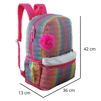 Imagem de Mochila de Costas Arco Iris com pompom Rosa