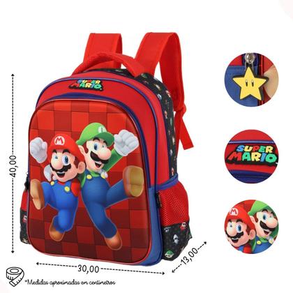 Imagem de Mochila de Costas c/ Estojo Box Escolar Passeio  Super Mário