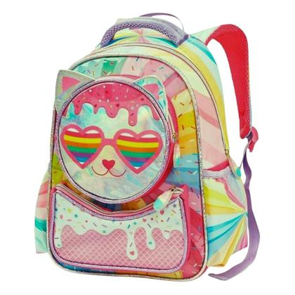 Imagem de Mochila De Costas Escolar Infantil Gatinha Candy Cat Menina Creche Passeio Gatinho Colorido