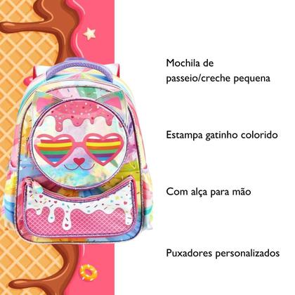 Imagem de Mochila De Costas Escolar Infantil Gatinha Candy Cat Menina Creche Passeio Gatinho Colorido