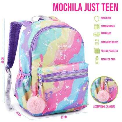Imagem de Mochila de Costas Escolar Juvenil P/ Meninas Estampa Colorida Reforçada Material Resistente Infantil