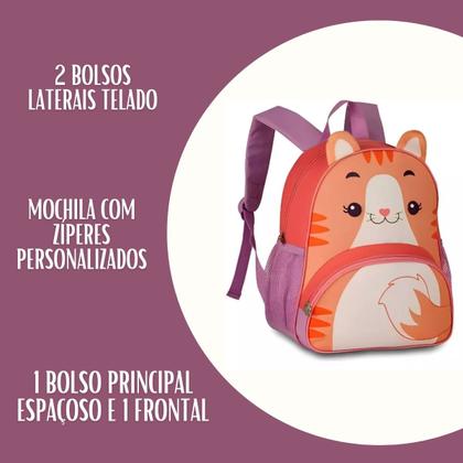 Imagem de Mochila De Costas Gata Gatinha Infantil Pets Oficial C/ Orelhinhas Em Pelúcia - Resistente - Clio