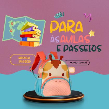 Imagem de Mochila De Costas Girafa Girafinha Infantil Pets Oficial C/ Orelhinhas Em Pelúcia Resistente - Clio