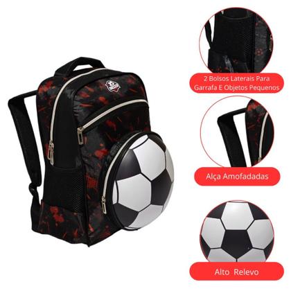 Imagem de mochila de costas menino estampa bola de futebol 3D