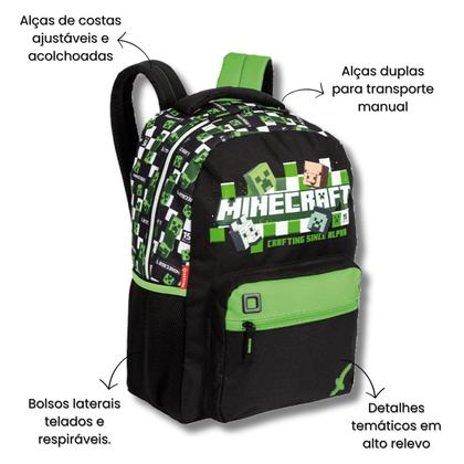 Imagem de Mochila De Costas Minecraft Creeper Infantil Escolar Passeio Viagem Meninos Creche