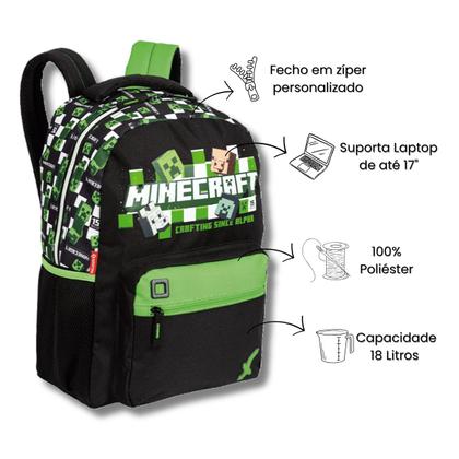 Imagem de Mochila De Costas Minecraft Creeper Infantil Escolar Passeio Viagem Meninos Creche