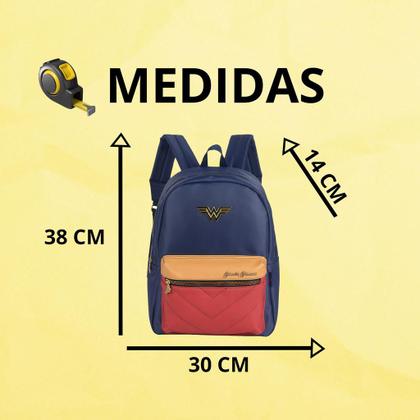 Imagem de Mochila De Costas Mulher Maravilha Pequena Passeio Casual Luxcel Bolsa Juvenil Feminina Reforçada