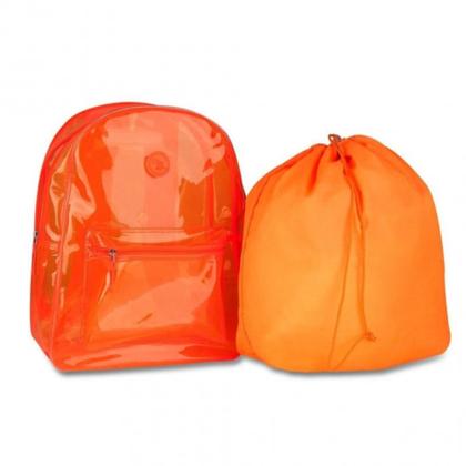 Imagem de Mochila De Costas Transparente Neon Laranja Ref:CG3412