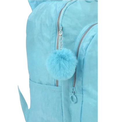 Imagem de Mochila de Costas UP4YOU Tactel C/ Pompom Azul Claro