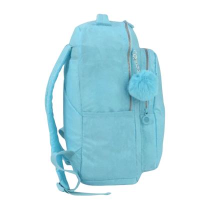 Imagem de Mochila de Costas UP4YOU Tactel C/ Pompom Azul Claro