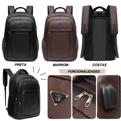 Imagem de Mochila De Couro Masculina Grande Semi Impermeável Trabalho