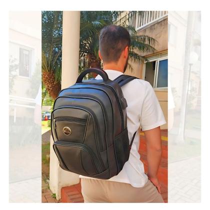 Imagem de Mochila De Couro Masculina Grande Semi Impermeável Trabalho