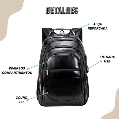 Imagem de Mochila De Couro Masculina Grande Semi Impermeável Trabalho