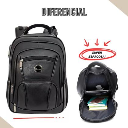 Imagem de Mochila De Couro Masculina Grande Semi Impermeável Trabalho