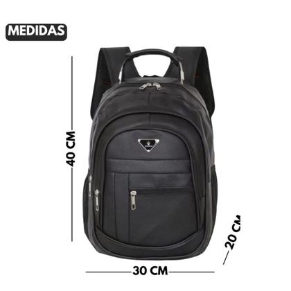 Imagem de Mochila de Couro Média Masculina Feminina Modelo Universitário Reforçada Com Cabo de Aço - Preta