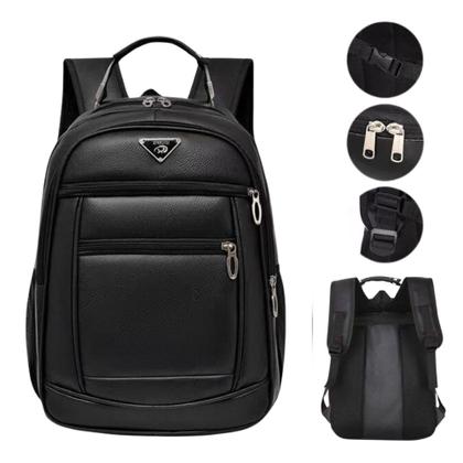 Imagem de Mochila de Couro Média Masculina Feminina Modelo Universitário Reforçada Com Cabo de Aço - Preta