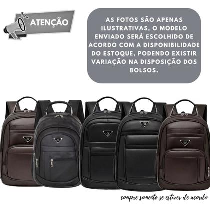 Imagem de Mochila de Couro Média Masculina Feminina Modelo Universitário Reforçada Com Cabo de Aço - Preta