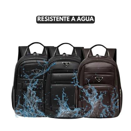 Imagem de Mochila de Couro Média Masculina Feminina Modelo Universitário Reforçada Com Cabo de Aço - Preta