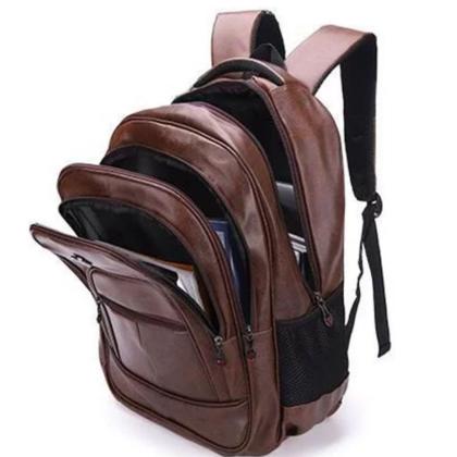 Imagem de Mochila de Couro Preta Grande Notebook Escolar Masculina/Feminina