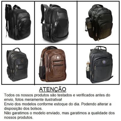 Imagem de Mochila de Couro Preta Grande Notebook Escolar Masculina/Feminina