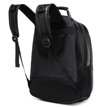 Imagem de Mochila de Couro Preta Grande Notebook Escolar Masculina/Feminina