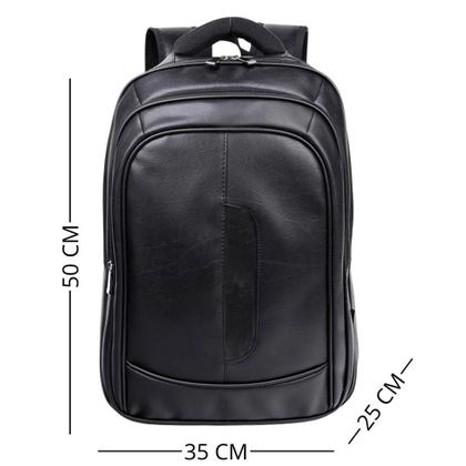Imagem de Mochila de Couro Preta Grande Notebook Escolar Masculina/Feminina