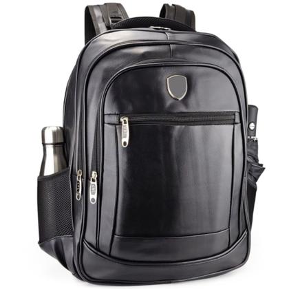 Imagem de Mochila de Couro Preta Grande Notebook Escolar Masculina/Feminina